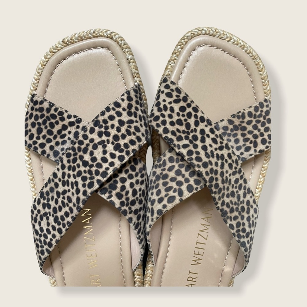 Stuart Weitzman Suede Animal Print Slides Size 8.5 - image 6